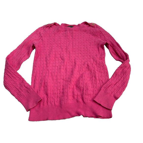 Lauren Ralph Lauren Women's Pink Cable Knit Boat Neck Pullover Sweater Size M - Picture 1 of 8